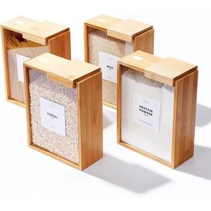 SINCERE grand bambou cuisine organisateur conteneur de stockage distributeur de nourriture sèche ensemble pour céréales et garde-manger stockage <span class=keywords><strong>organisation</strong></span> de la <span class=keywords><strong>maison</strong></span> - Product Image 3