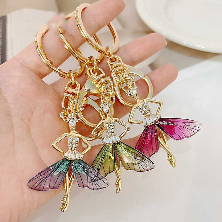 Wing Hong Key Chain Butterfly Wing Fairy Angel Keychain Crystal Rhinestone Dancing Ballet ...