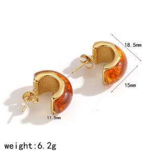 Fashion Resin <b>Titanium</b> Steel Stud Earrings For Women Amber Color Geometric Design Unique High-End Look - Product Image 5