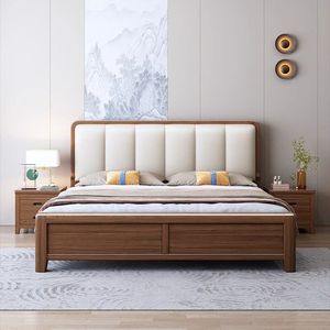 Cama Moderna Minimalista Tapizada de Madera Maciza de 1.8m con Doble Espacio de Almacenamiento, Cama Matrimonial para Recámara Principal - Product Image 2