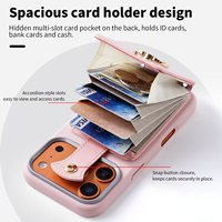 Dompet Ponsel Mewah Wanita dengan Tali Selempang yang Dapat Disesuaikan, Banyak Slot Kartu, Penyangga Putar 360 Derajat, Pelindung Lensa untuk 17 Air 16