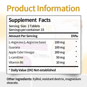 DHOP L-arginine Guarana Vinaigre de cidre de pomme L-carnitine Comprimés composés de vitamine B6 <span class=keywords><strong>pour</strong></span> brûler les graisses - Product Image 5