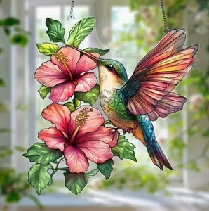 Magnifique pendentif colibris coloré en acrylique, attrape-vent, carillon à vent, décoration de fenêtre, artisanat, cadeau pour les amoureux des oiseaux, décoration intérieure - Product Image 1