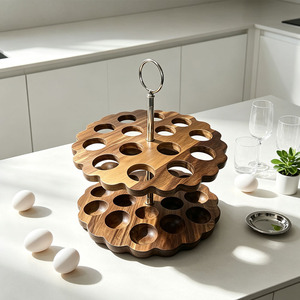 Porte-œufs en bois d'acacia à double couche pour 32 œufs frais, support de rangement pour œufs moderne pour comptoir, convient aux œufs de poulet, de canard, de dinde - Product Image 4