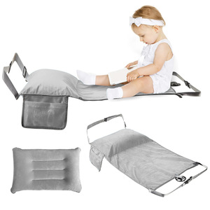 Extensor de Asiento de Avión para Niños, Reposapiés, Cuna de Viaje para Niños Pequeños con Almohada Inflable, Hamaca para Bebés, Gris y Azul, Terciopelo Cristal - Product Image 3