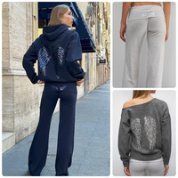 Nouveauté Ensemble de sweat-shirt à imprimé ailes brillantes à paillettes 2 pièces Tenue de sport décontractée pour hommes et femmes