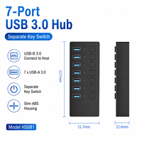 7 Portlu Güçlendirilmiş USB 3.0 Hub 5Gbps 7x USB-A Portları Ayrı Ayrı Güç Anahtarları ABS Malzeme Stokta Mevcut 12 Ay Garanti