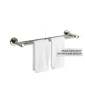 Porte-serviettes mural double barre en acier inoxydable finition chromée, design moderne et gain de place pour salle de bain - Product Image 1