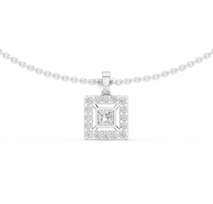 Collar Geométrico Plateado con Colgante de Diamante Natural Cuadrado Estilo Art Deco, Corte Princesa, Halo, Joyería Fina, Regalo - Product Image 5