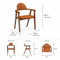 Fauteuil de salle à manger en bois de noyer massif, chaise d'appoint incurvée de style Japandi avec siège rembourré en cuir pour cuisine, salle à manger et café