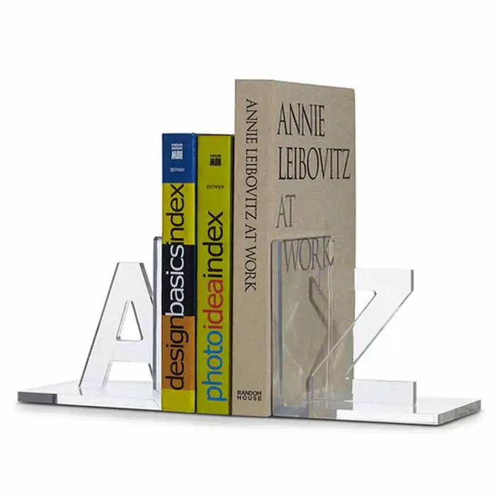 Customized Initials Acrylic Bookends Pair Wholesale Thick Lucite Bookend Book Stand with Initial Letter Design