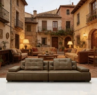 Grand canapé modulable carré en cuir véritable avec un espace généreux pour les rassemblements en villa et la réception des invités