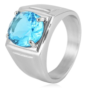 yunnique Men's <b>Titanium</b> Steel <b>Ring</b> Prong Setting Clear Gemstone Wedding Band Gift Jewelry - Product Image 4