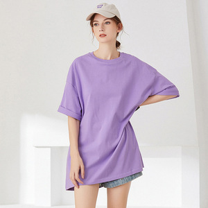 Camisetas Largas de Algodón 100% para Mujer, Logotipo Personalizado, Color Sólido, Camisetas Largas Extra Grandes - Product Image 3
