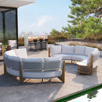 Ensemble de canapés modulaires d'extérieur Sunway en teck courbé, table d'appoint ronde avec coussin imperméable, demi-cercle pour hôtel, patio, villa, jardin