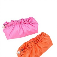 Nouvelle Pochette Cosmétique Grande Capacité en PU Plissée Couleur Unie avec Fermeture à Cordon, Modèle Simple et Haut de Gamme pour le Voyage