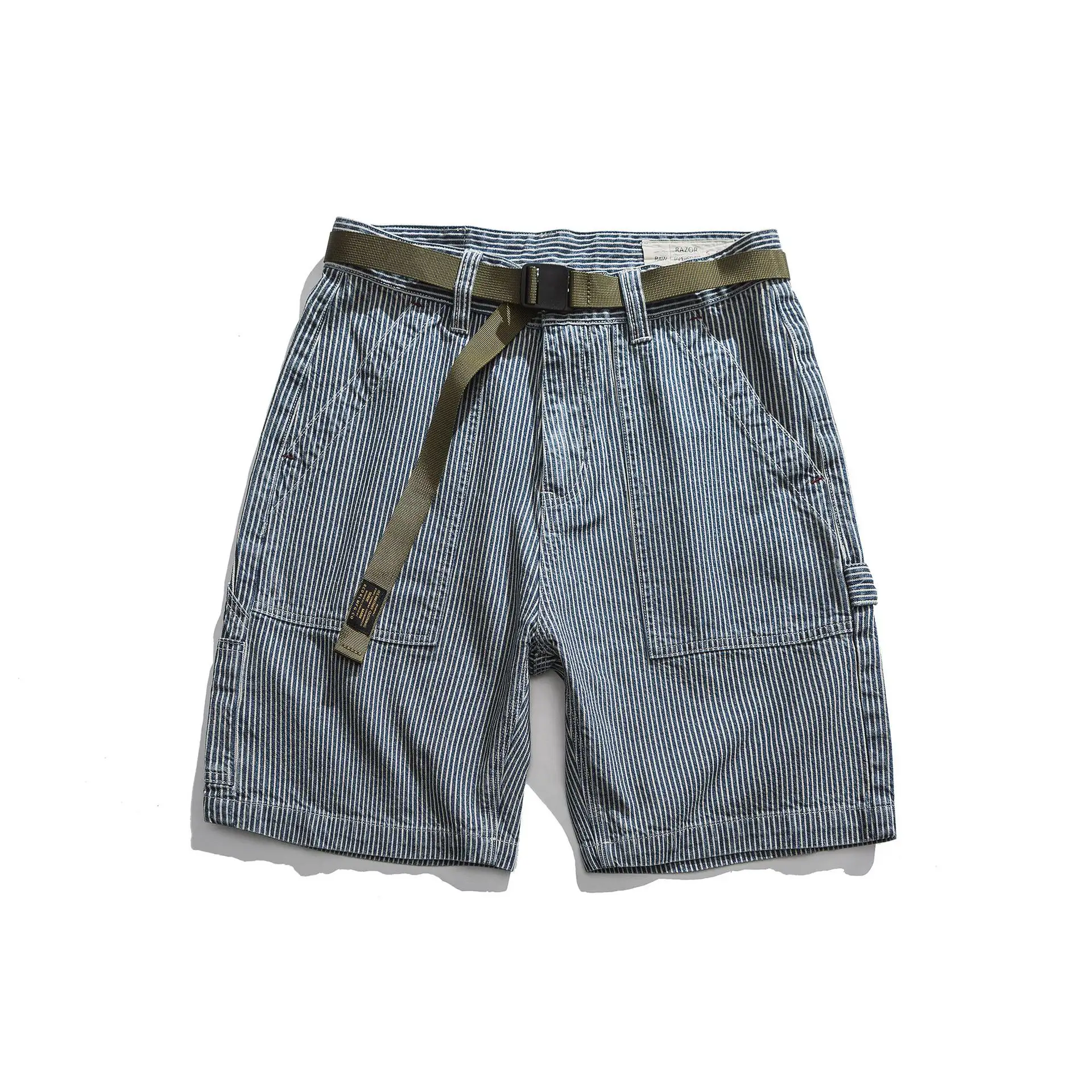 Custom Print Vintage Wash Cargo Shorts Streetwear Drawstring Men Jean Shorts Denim Cargo Shorts