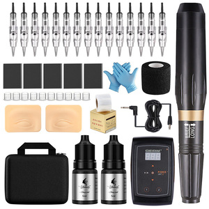 Kit complet de tatouage avec machine et fournitures pour la pratique sur peau synthétique des sourcils et des paupières, et encre de 5 ml chacune - Product Image 2