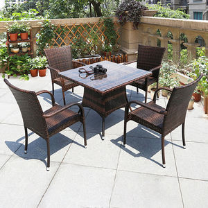 छोटी कॉफी टेबल और 4 कुर्सियां धातु फ्रेम प्लास्टिक के लिए छत की बालकनी के लिए आउटडोर के लिए कम कीमत - Product Image 4