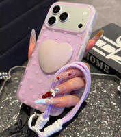 Coques de téléphone portable en gros avec motif cœur 3D mignon pour iPhone 18 17 16 Pro Max, étui imprimé à pois avec cordon de suspension Funda Mayoreo