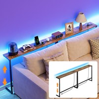 Table console robuste et réglable avec prises électriques UL et éclairage LED, vente en gros, table étroite pour derrière canapé, usine OEM