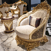 Ensemble de canapés de luxe de style rétro turc, design européen, salon, bois massif sculpté, marron doré, éponge, grand canapé, ensemble 321