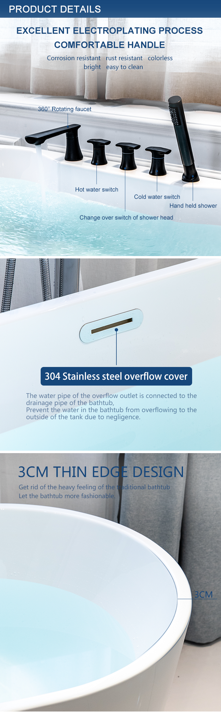 white Marble Stone Ceramic bathroom Standalone Supplier Bathtub Manufacturer cPUC Skirted Adult Freestanding Acrylic Bathtub