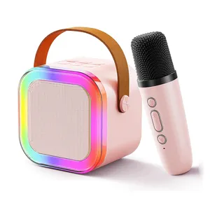 Rgb Led Mini Draagbare Party Box Home Bluetooth Speakers Mic Met Draadloze Microfoon Karaoke Machine Set