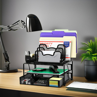 Organisateur de bureau en maille à double plateau, 5 sections de tiroirs coulissants, boîte de rangement pour dossiers de bureau, porte-documents en métal, emballage