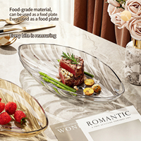 Assiette en plastique de luxe créative en forme de feuille avec motif rayé transparent, grande capacité pour fruits et collations, idéale pour la maison et les fêtes