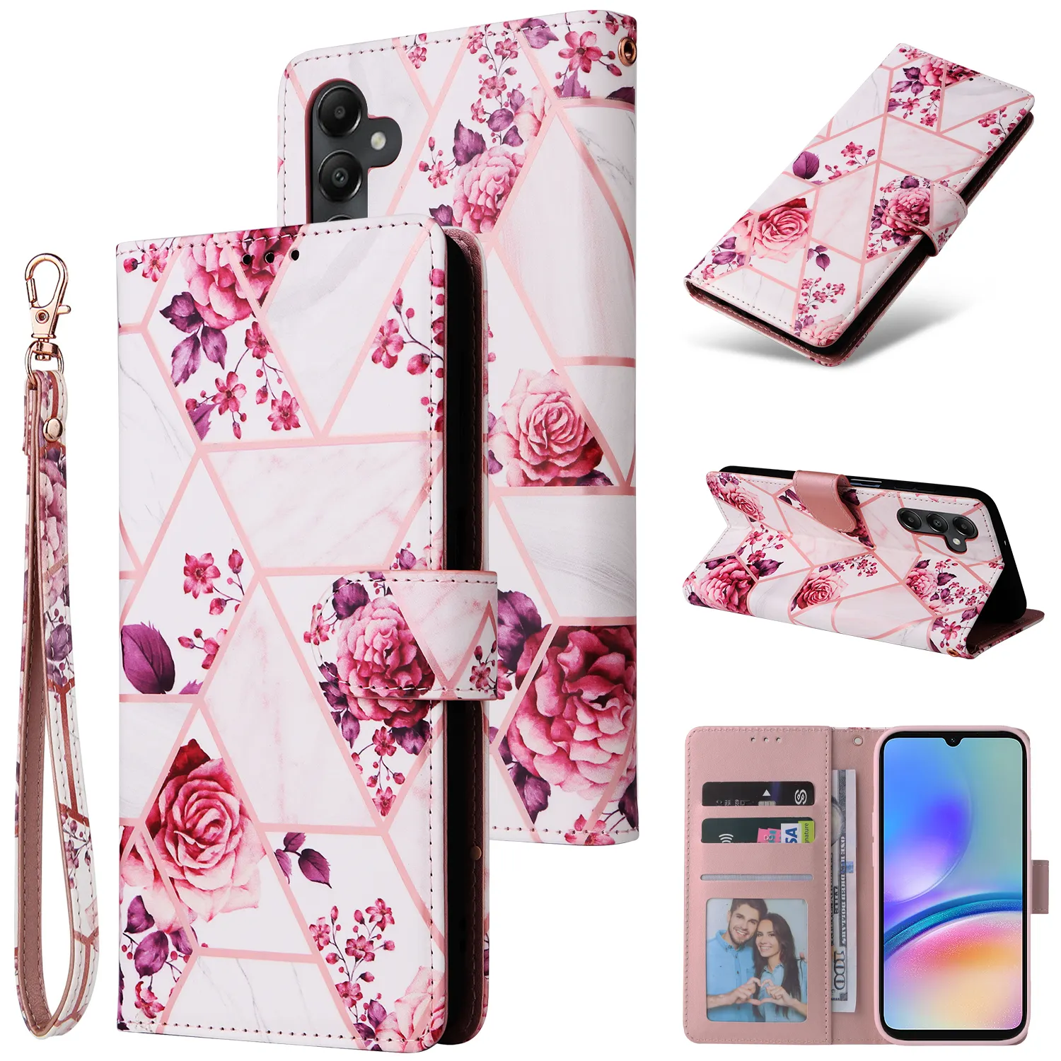 Marble design wallet Phone case with stand for Samsung Galaxy A05s S24 S23 Plus For Redmi Note 13 For iPhone Cellphone Flip case