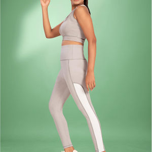 Gray Two Piece Yoga Set High Waist Women Workout Yoga Set Comfortable Soft Fabric Sports Top And Matching Stretch <b>Leggings</b> - Product Image 4