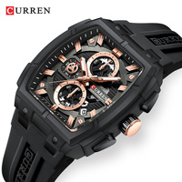 Curren 8488 Lüks İş Kronograf Erkek Tonneau Saatleri Silikon Kayışlı Günlük Kol Saati Büyük Kadranlı Quartz Saat