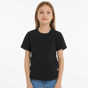 T-shirt basique à col rond et manches courtes pour filles, couleur unie, 100% coton jersey respirant 180g, vêtements décontractés, sous-vêtement, lot de 2 - Product Image 3