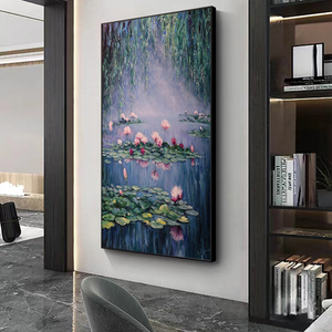 Famoso Dipinto a Olio Impressionista di Ninfee, Decorazione Murale per la Casa, Paesaggio con Foglie di Loto Dipinto a Mano - Product Image 4