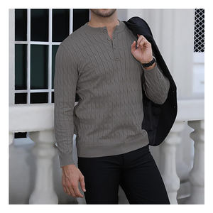 Venta al por mayor personalizado nuevo color sólido suéteres de los hombres de manga larga medio cuello alto con cremallera de punto suéteres Casuales - Product Image 4