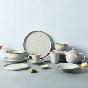 Dinnerware Sets Dinnerware Type PITO Stoneware Porcelain Ceramic Dinnerware Plates Set Reactive Glaze Plates Dishes Full Tableware Set Home HoReCa Dinner Set
