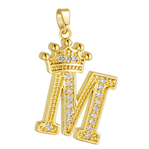 Venta caliente 18K oro real Micro-pavimentado circón cobre colgante de moda 26 letras en inglés <span class=keywords><strong>accesorios</strong></span> para niños corona carta - Product Image 6