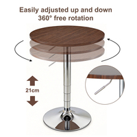 Table de bar ronde réglable en hauteur de style moderne avec base en métal, tables de bar en noyer pour hôtel, café, salon