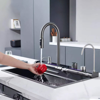 Évier de cuisine moderne de luxe intelligent en acier inoxydable rectangulaire à cuve unique à encastrer avec affichage numérique multifonction et cascade