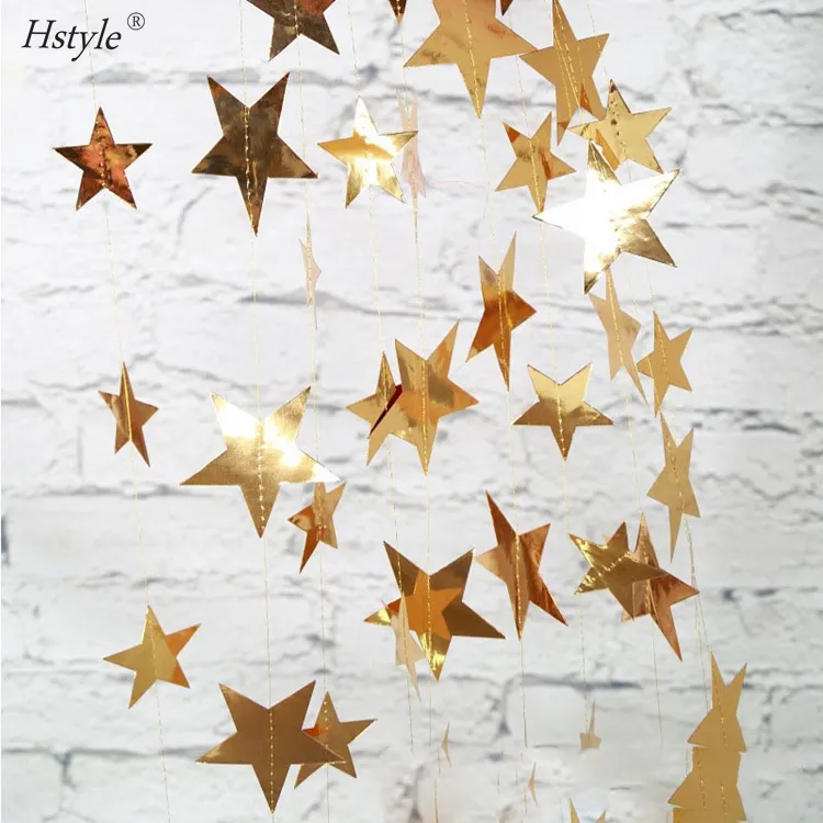 4M Bright Gold Silver Paper Garland Star String Banners Wedding Banner For Party Home Wall Hanging Decoration baby shower S012