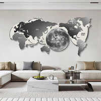 Mapa del Mundo, Pintura Decorativa para Sala de Estar, Reloj Electrónico LED con Pantalla, Cuadro Colgante para Oficina, Reloj Creativo, Lámpara de Pared