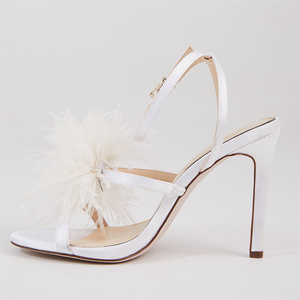 Sandali con tacco <span class=keywords><strong>scarpe</strong></span> da donna Sexy in vera piuma e sandali punta tonda cinturino tacco alto <span class=keywords><strong>scarpe</strong></span> da festa per donna - Product Image 4