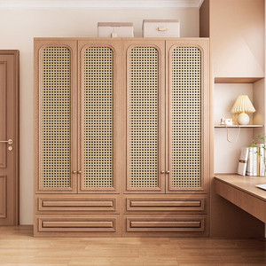 Garde-robe personnalisée écologique avec tissage en rotin Rangement professionnel des vêtements pour le vestiaire de la chambre - Product Image 6