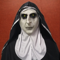 Masque intégral de nonne drôle et amusante en latex, peau pâle craquelée, yeux jaunes, texture réaliste et effrayante, doux et confortable pour fête d'Halloween
