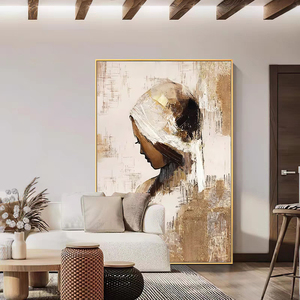 Décoration d'intérieur, art mixte impressionniste, <span class=keywords><strong>peinture</strong></span> à l'huile texturée à la main avec feuille d'or, portrait de <span class=keywords><strong>femme</strong></span>, toile, art mural, tableau - Product Image 2