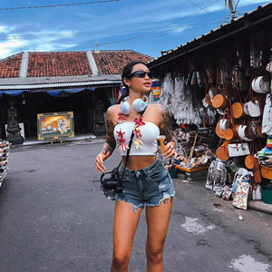 ZONA Short en <span class=keywords><strong>jean</strong></span> taille basse coupe skinny à franges déchirées et empiècements, style droit, pour soirée, sexy, 100% coton - Product Image 2