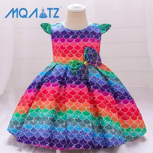 MQATZ नवीनतम डिज़ाइन पैटर्न जन्मदिन पार्टी बच्चों के कपड़े साटन बेबी गर्ल प्रिंसेस प्रिंट ड्रेस L2018XZ