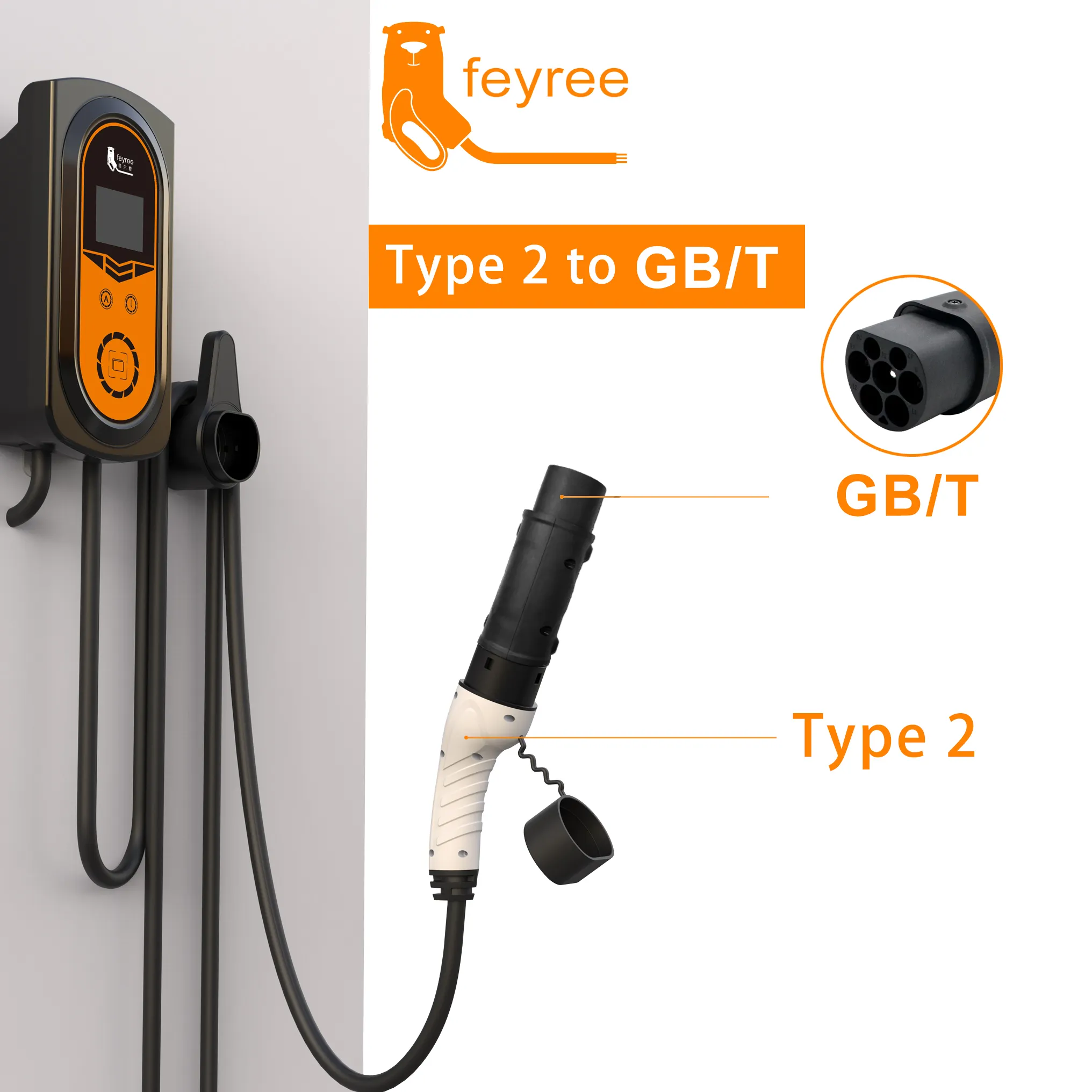 Feyree Type 2 to GBT EV Charger Adapter Chademo to GBT portable ev charger adapter 32A for ev charging station