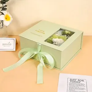 Folding PVC Window Hard Cardboard Magnetic Sealing Customized Packaging Transparent Cover Square Gift Box with Window Clear